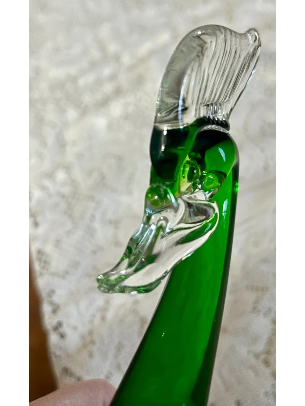 Green and Clear Murano Glass Swan Figurine Made in Italy